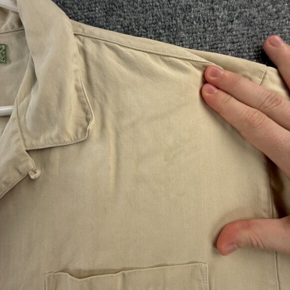 Tommy Bahama Herringbone XL All Silk Camp Short Sleeve Loop Beige Shirt Vacation - Picture 11 of 16